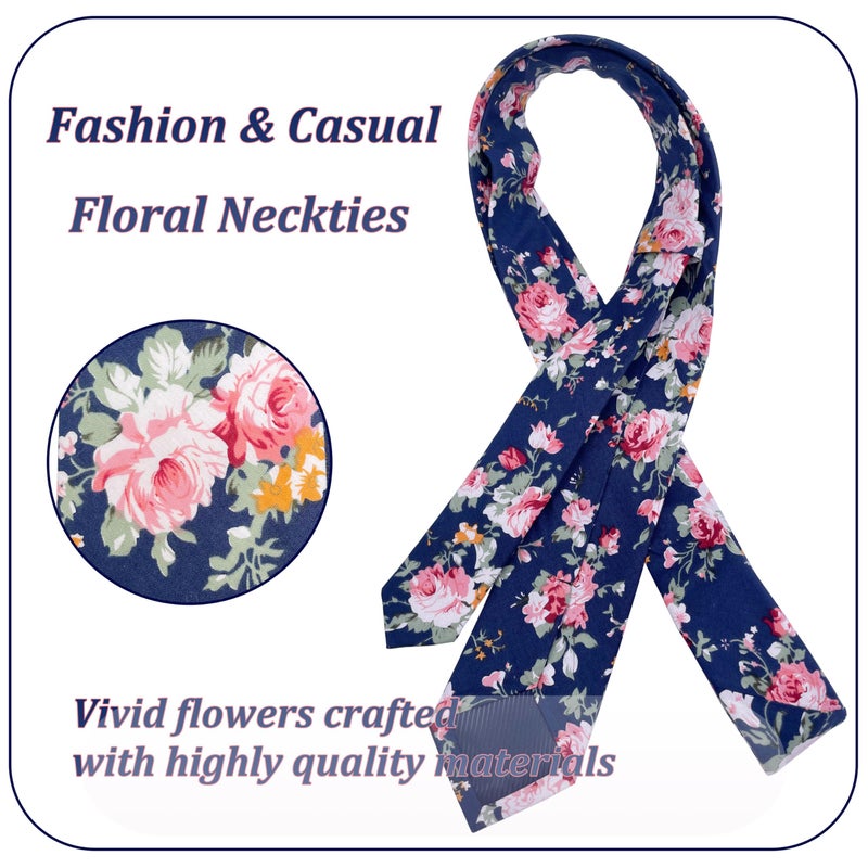 Geek-M Men's Tie Floral Fashion Neck Ties Causal Formal Occasion Wedding Business (Navy Blue H1) - Image 3